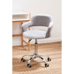 Orsina Comfortable Grey Velvet Home Office Chair With Curved Back, Ergonomic Work For Office, Movable Chair - thumbnail 7