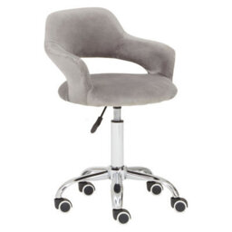 Orsina Comfortable Grey Velvet Home Office Chair With Curved Back, Ergonomic Work For Office, Movable Chair - thumbnail 3