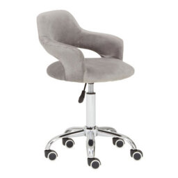 Orsina Comfortable Grey Velvet Home Office Chair With Curved Back, Ergonomic Work For Office, Movable Chair - thumbnail 1