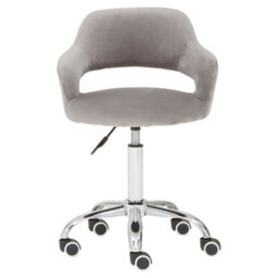 Orsina Comfortable Grey Velvet Home Office Chair With Curved Back, Ergonomic Work For Office, Movable Chair - thumbnail 2