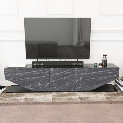 Decorotika Pearl Tv Stand Tv Unit For Tvs Up To 71 Inch Black Marble Effect And Black - image 1