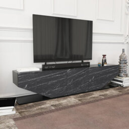 Decorotika Pearl Tv Stand Tv Unit For Tvs Up To 71 Inch Black Marble Effect And Black - thumbnail 3
