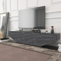 Decorotika Pearl Tv Stand Tv Unit For Tvs Up To 71 Inch Black Marble Effect And Black - thumbnail 2