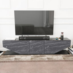 Decorotika Pearl Tv Stand Tv Unit For Tvs Up To 71 Inch Black Marble Effect And Black