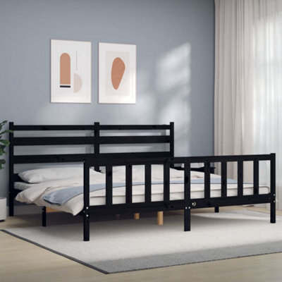 Berkfield Bed Frame With Headboard Black 200X200 Cm Solid Wood - image 1