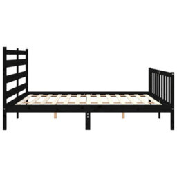 Berkfield Bed Frame With Headboard Black 200X200 Cm Solid Wood - thumbnail 7