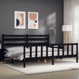 Berkfield Bed Frame With Headboard Black 200X200 Cm Solid Wood - thumbnail 4