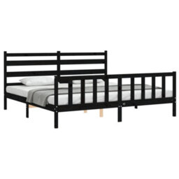 Berkfield Bed Frame With Headboard Black 200X200 Cm Solid Wood - thumbnail 3