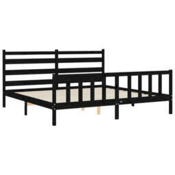 Berkfield Bed Frame With Headboard Black 200X200 Cm Solid Wood - thumbnail 5