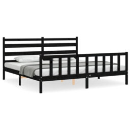 Berkfield Bed Frame With Headboard Black 200X200 Cm Solid Wood - thumbnail 2