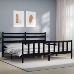 Berkfield Bed Frame With Headboard Black 200X200 Cm Solid Wood