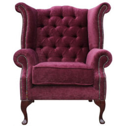 Chesterfield High Back Wing Chair Pimlico Damson Fabric In Queen Anne Style - thumbnail 3