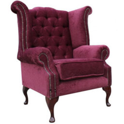 Chesterfield High Back Wing Chair Pimlico Damson Fabric In Queen Anne Style - thumbnail 4