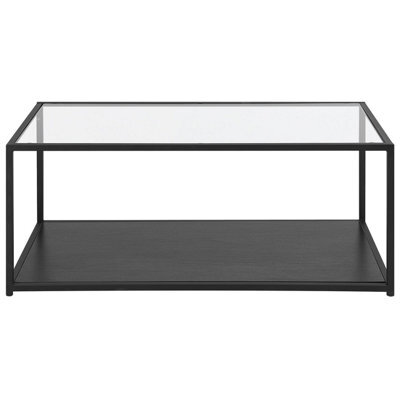 Beliani Modernist Coffee Table With Tempered Glass Top And Powder-Coated Black Metal Frame 100 X 54 Cm - image 1