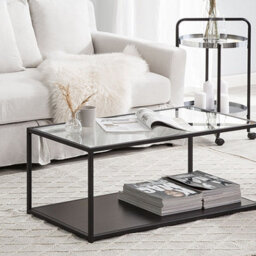 Beliani Modernist Coffee Table With Tempered Glass Top And Powder-Coated Black Metal Frame 100 X 54 Cm - thumbnail 2