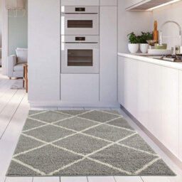The Rugs Moroccan Shaggy Rugs And Runners Soft Fluffy Diamond Design High Pile Grey And Ivory Living Room Kitchen Hallway 510 - thumbnail 6