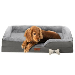 Fur & Bone Orthopedic Dog Bed Large 88 X 64 X 20 Cm - Washable Plush Velvet Pet Bed With Memory Foam Cushion And Non-Slip Base