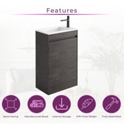 Plum&clay Rigel Dark Oak Floor Standing Cloakroom Vanity Unit With Ceramic Basin (W)55Cm (H)86Cm - thumbnail 2