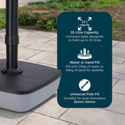 Jack Stonehouse Jsh Patio Umbrella Parasol Stand Base With Rollers Sturdy 25L 40Kg Max Fill Black & Grey Garden Weight Sand Or Water - thumbnail 2
