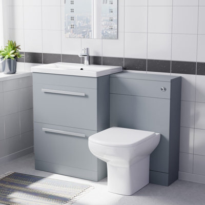 Nes Home 600mm Matte Grey 2 Drawers Vanity Unit, Back To Wall Toilet - image 1