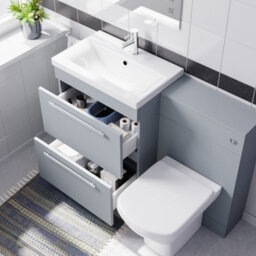 Nes Home 600mm Matte Grey 2 Drawers Vanity Unit, Back To Wall Toilet - thumbnail 5