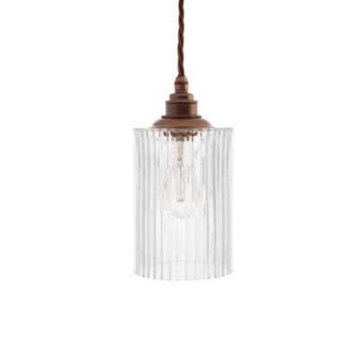 Henley Cylinde Petite Fluted Glass Pendant Light - Old English Brass - Se Home