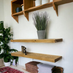 MKGT Set Of 2 Rustic Wooden Floating Shelves With Hidden Brackets (Rustic Pine, 140Cm (1.4M) - thumbnail 8