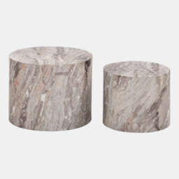Ohs Marble Effect Set Of 2 Round Tables Side Coffee Table - Grey - thumbnail 2