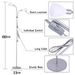 Living And Home 180 Cm Light Grey Metal E14 Base 2 Heads Floor Light Floor Lamp With Individual Switch For Bedroom Living Room - thumbnail 2