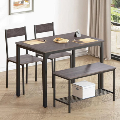 Rustic Grey Compact Dinner Table With Bench & 2 Chairs Kitchen Dining Furniture Small Spaces - image 1