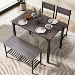 Rustic Grey Compact Dinner Table With Bench & 2 Chairs Kitchen Dining Furniture Small Spaces - thumbnail 4