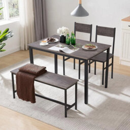 Rustic Grey Compact Dinner Table With Bench & 2 Chairs Kitchen Dining Furniture Small Spaces - thumbnail 5