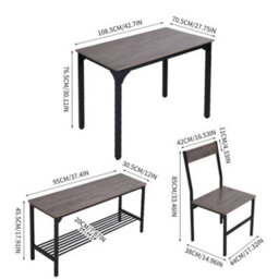 Rustic Grey Compact Dinner Table With Bench & 2 Chairs Kitchen Dining Furniture Small Spaces - thumbnail 2