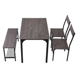 Rustic Grey Compact Dinner Table With Bench & 2 Chairs Kitchen Dining Furniture Small Spaces - thumbnail 3