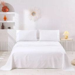 Ameha Flat Sheet 100% Egyptian Cotton Bedsheet Breathable Non Iron Fade Resistant Hotel Quality White Super King Size 270X310 Cm - thumbnail 4