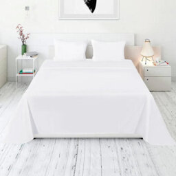 Ameha Flat Sheet 100% Egyptian Cotton Bedsheet Breathable Non Iron Fade Resistant Hotel Quality White Super King Size 270X310 Cm - thumbnail 3