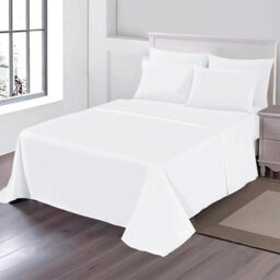 Ameha Flat Sheet 100% Egyptian Cotton Bedsheet Breathable Non Iron Fade Resistant Hotel Quality White Super King Size 270X310 Cm - thumbnail 2