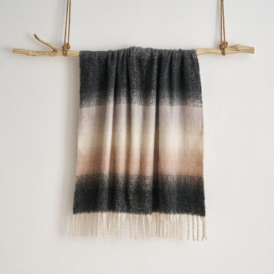 Allure Bath Fashions Ombre Faux Mohair Throw - Soft Fringed Blanket 130 X 170Cm - Grey - image 1