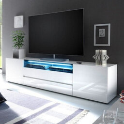 Furniture in Fashion Genie Tv Stand With Storage For Living Room And Bedroom, 2030 Wide, Led Lighting, Media Storage, White High Gloss Finish - thumbnail 1