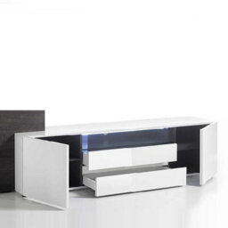 Furniture in Fashion Genie Tv Stand With Storage For Living Room And Bedroom, 2030 Wide, Led Lighting, Media Storage, White High Gloss Finish - thumbnail 2