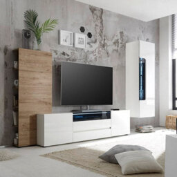 Furniture in Fashion Genie Tv Stand With Storage For Living Room And Bedroom, 2030 Wide, Led Lighting, Media Storage, White High Gloss Finish - thumbnail 3