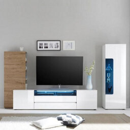 Furniture in Fashion Genie Tv Stand With Storage For Living Room And Bedroom, 2030 Wide, Led Lighting, Media Storage, White High Gloss Finish - thumbnail 4