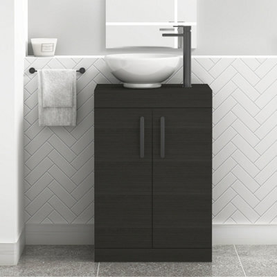 Royal Bathrooms 600mm Hale Black Floor Standing Vanity Unit 2 Door & Countertop Basin - Breeze With Matt Black Handle - image 1