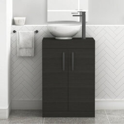 Royal Bathrooms 600mm Hale Black Floor Standing Vanity Unit 2 Door & Countertop Basin - Breeze With Matt Black Handle - thumbnail 1