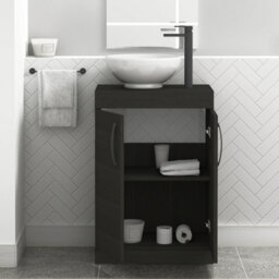 Royal Bathrooms 600mm Hale Black Floor Standing Vanity Unit 2 Door & Countertop Basin - Breeze With Matt Black Handle - thumbnail 3