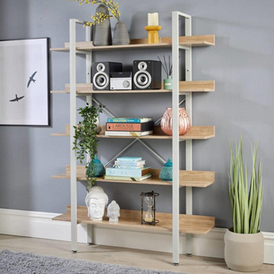 Home Source Urban Ladder 5 Tier Bookcase Shelving Storage Grey And Oak Effect