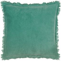 Furn. Gracie 100% Cotton Velvet Fringed Feather Filled Cushion - thumbnail 1