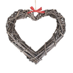 Red Hamper H116 Wicker Wide Heart Wreath With Red Spotty Ribbon - thumbnail 1