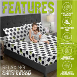 Gc Gaveno Cavailia Printed Kids Football Stamp Single Grey Fitted Sheet Soft & Cosy Premium Bed Sheets For Children - thumbnail 2