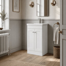 Balterley Swynnerton Traditional 2 Door Floor Standing Vanity Unit With Mid-Edge Basin, Satin White, 500mm - thumbnail 4